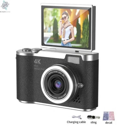 4K Digital Camera Beauty Filters 48MP HD Student CCD Camera CMOS Anti Shake 180° Flip Screen Selfie Camera for Kids Adults Gift - Ai-TechWorld