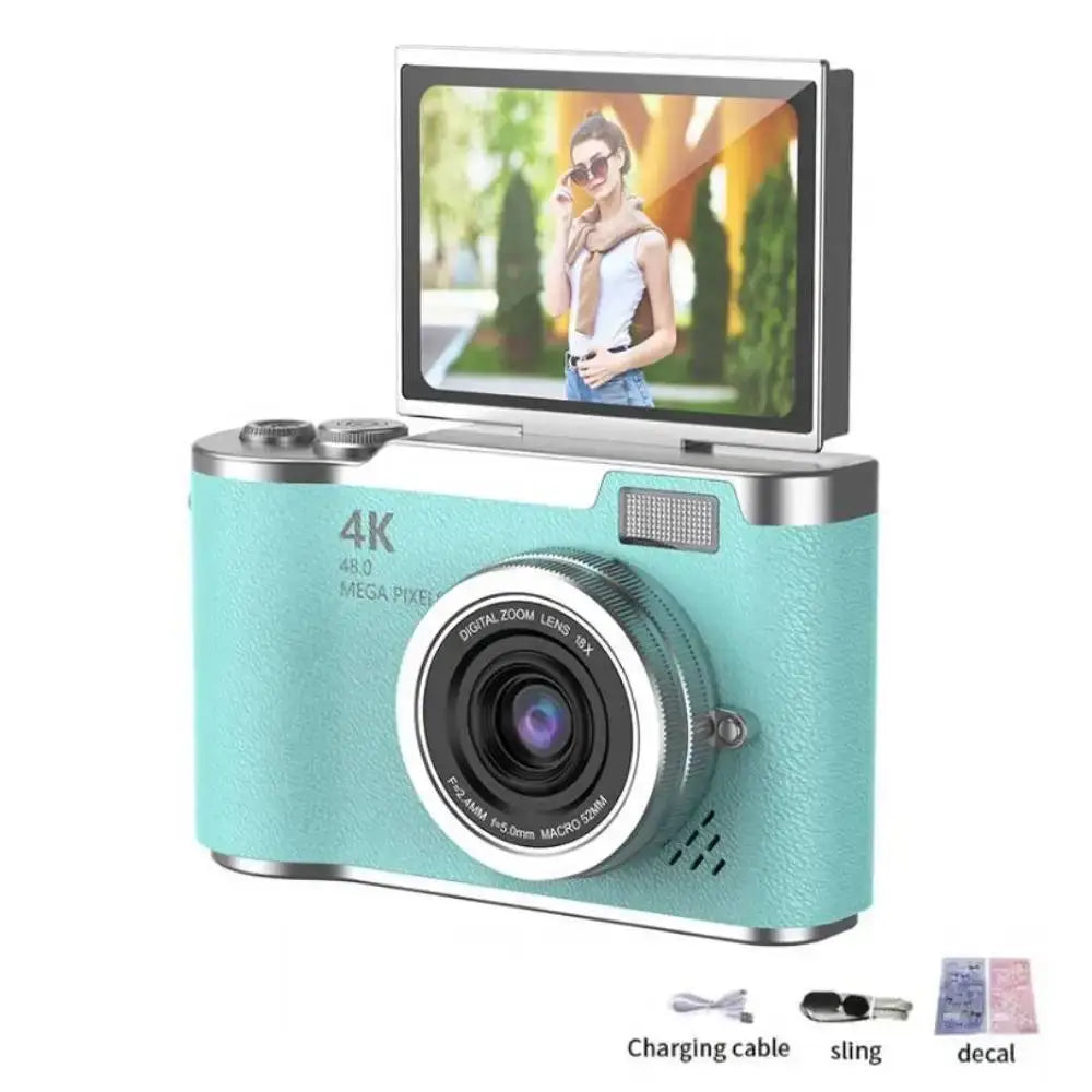 4K Digital Camera Beauty Filters 48MP HD Student CCD Camera CMOS Anti Shake 180° Flip Screen Selfie Camera for Kids Adults Gift - Ai-TechWorld