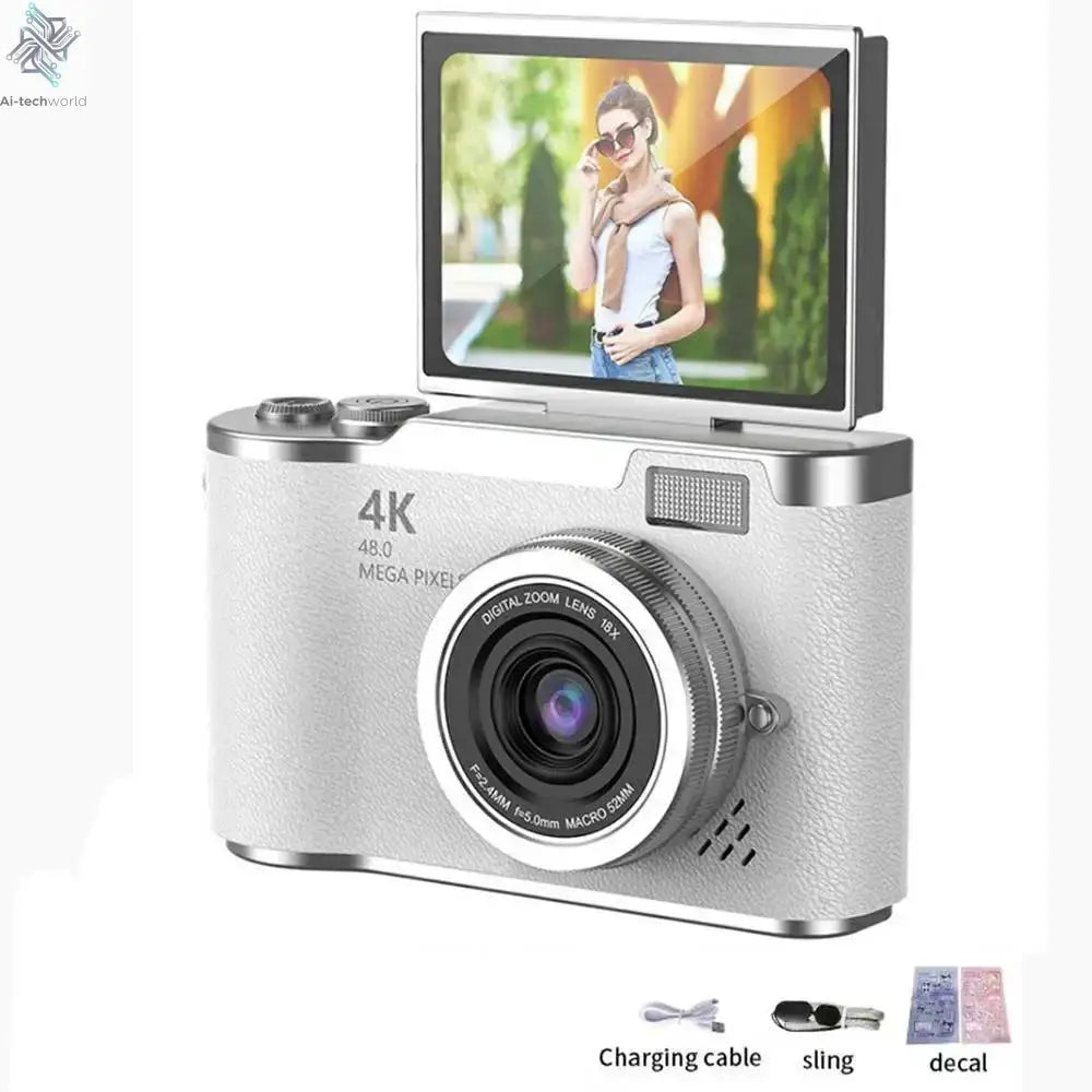 4K Digital Camera Beauty Filters 48MP HD Student CCD Camera CMOS Anti Shake 180° Flip Screen Selfie Camera for Kids Adults Gift - Ai-TechWorld