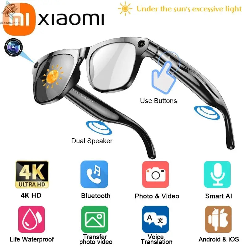 4K HD AI Smart Glasses 800w Pixel Multifunctional Camera Bluetooth Call Voice Assistant Music Player Smart Translation ﻿ - Ai-TechWorld