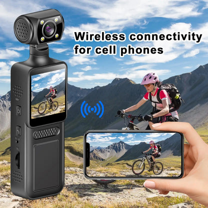 4K HD Handheld Pocket Camera 180 ° Rotating Mini Portable Camera Wearable Night Vision Outdoor Sports Camera 2025 New Ai-TechWorld 