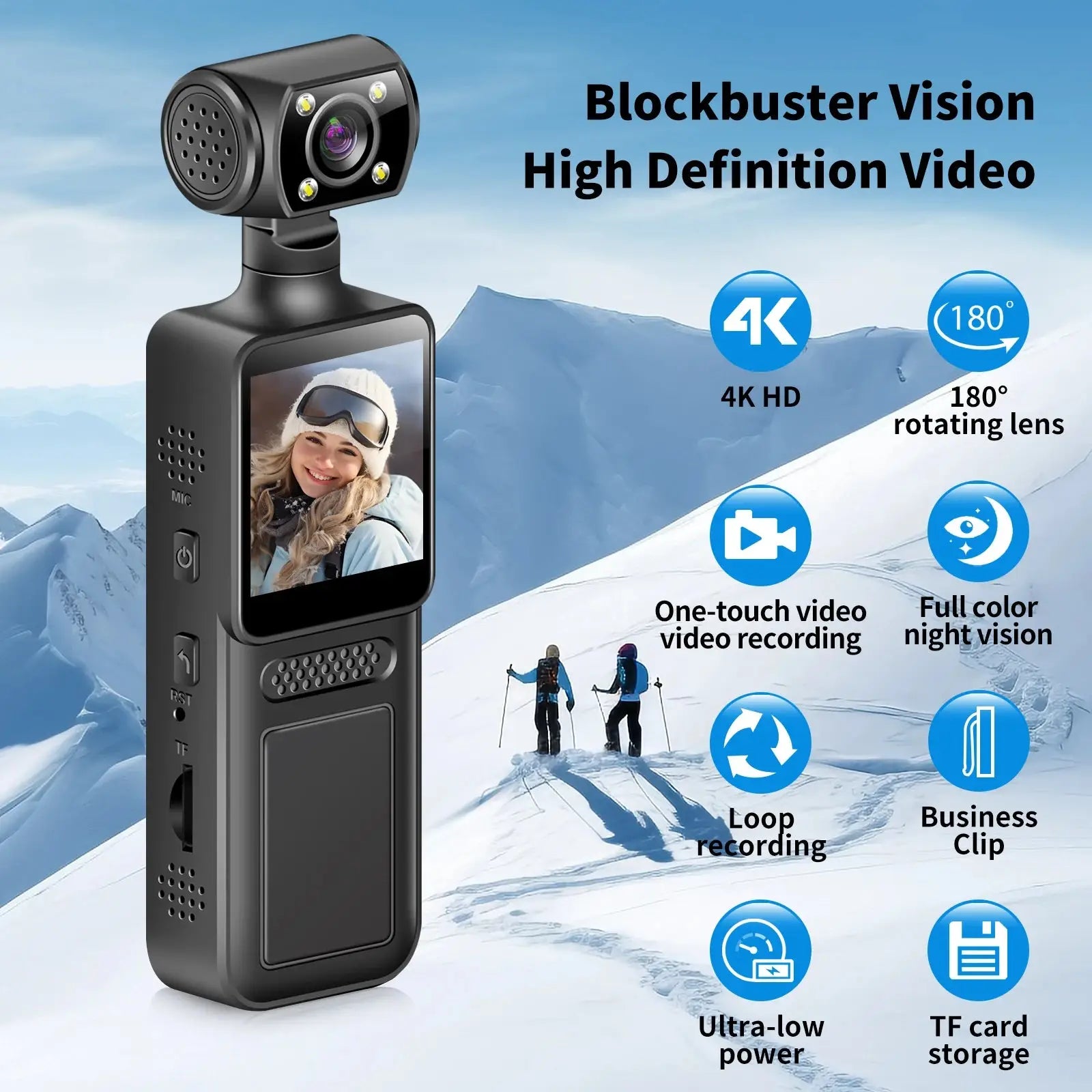 4K HD Handheld Pocket Camera 180 ° Rotating Mini Portable Camera Wearable Night Vision Outdoor Sports Camera 2025 New Ai-TechWorld 