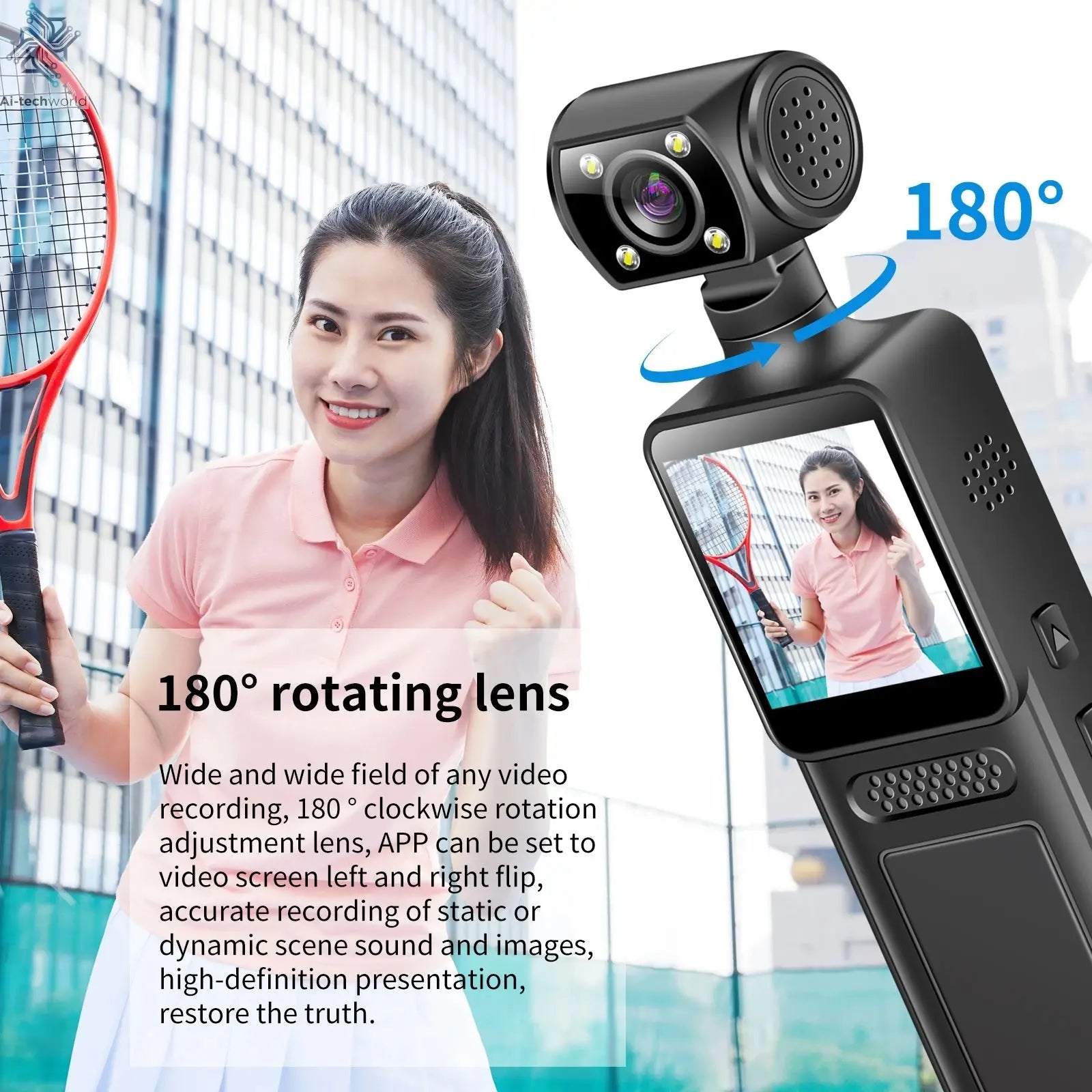 4K HD Handheld Pocket Camera 180 ° Rotating Mini Portable Camera Wearable Night Vision Outdoor Sports Camera 2025 New Ai-TechWorld 