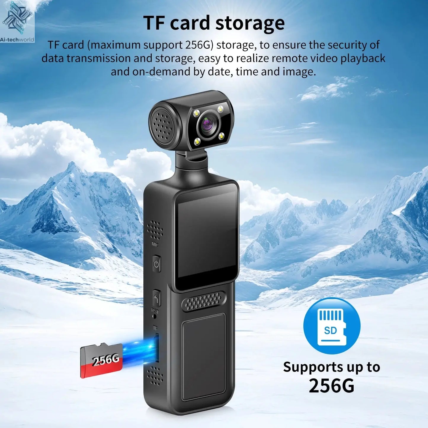 4K HD Handheld Pocket Camera 180 ° Rotating Mini Portable Camera Wearable Night Vision Outdoor Sports Camera 2025 New Ai-TechWorld 