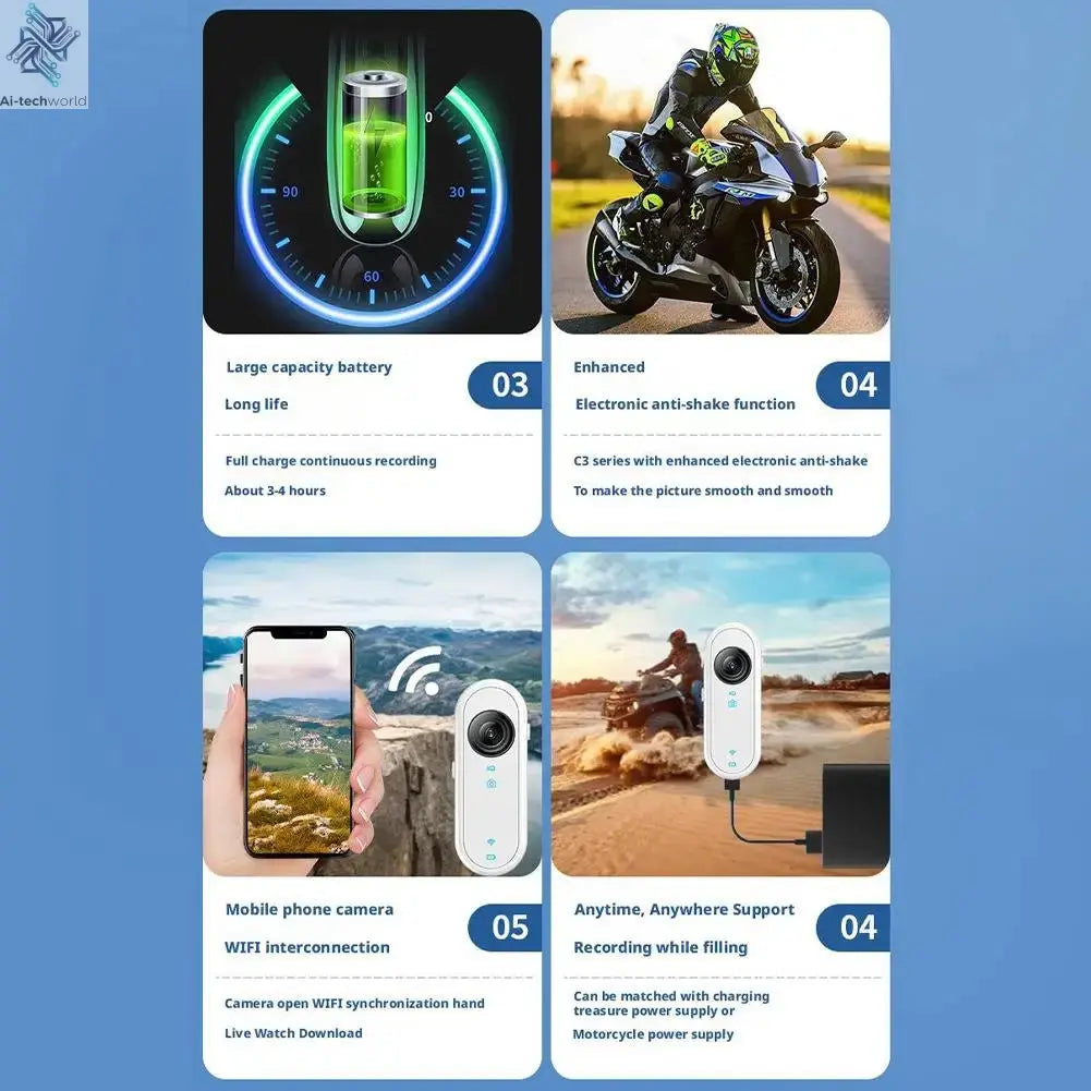 4K Mini Body Camera Portable Wearable Action Camera Hands-Free Waterproof Recording Camcorder For Cycling Motorcycle Vlogging Ai-TechWorld 