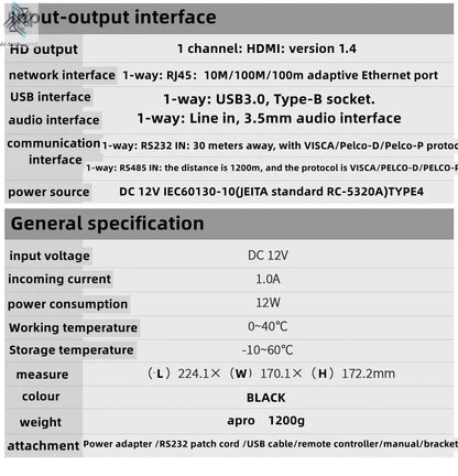 4K 10/20X Conference PTZ Camera LAN POE USB3.0 HDMI for Church Live Streaming Business Meeting Broadcast Youtube - Ai - TechWorld