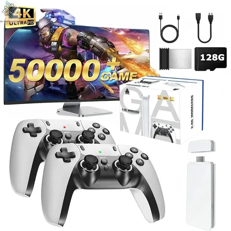 4K TV Game Stick M15 Video Game Console Built-in 40000+/50000 Games 128G Handheld Game Player Wireless Controller Retro Gamepad Ai-TechWorld 