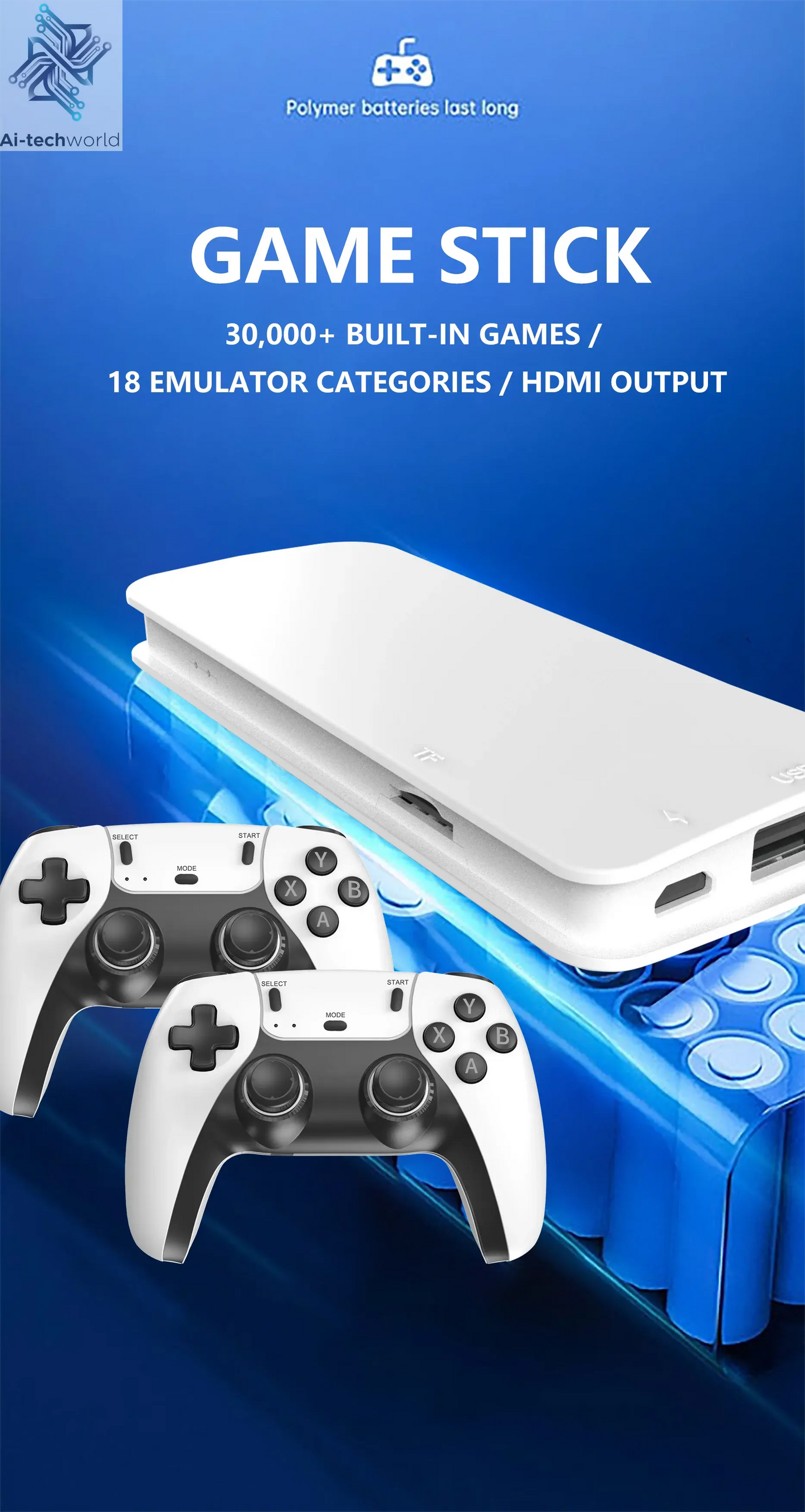 4K TV Game Stick M15 Video Game Console Built-in 40000+/50000 Games 128G Handheld Game Player Wireless Controller Retro Gamepad Ai-TechWorld 