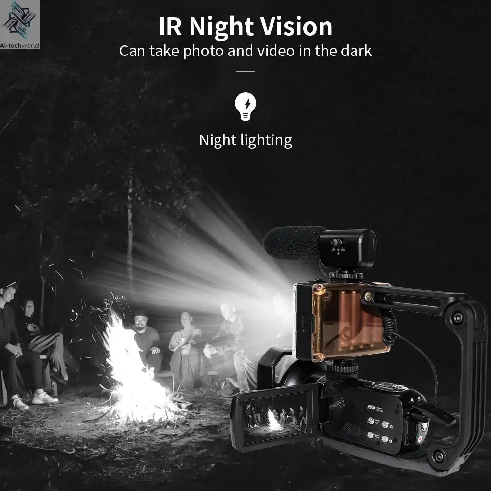 4K Ultra HD Digital Camera 3.0 Inci 48MP 18X Zoom Wifi Camcorder with Windproof Microphone Fill Light Video Vlogging For YouTube Ai-TechWorld 