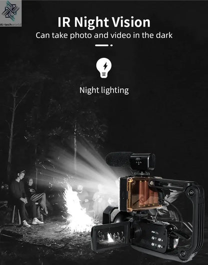 4K Ultra HD Digital Camera 3.0 Inci 48MP 18X Zoom Wifi Camcorder with Windproof Microphone Fill Light Video Vlogging For YouTube Ai-TechWorld 