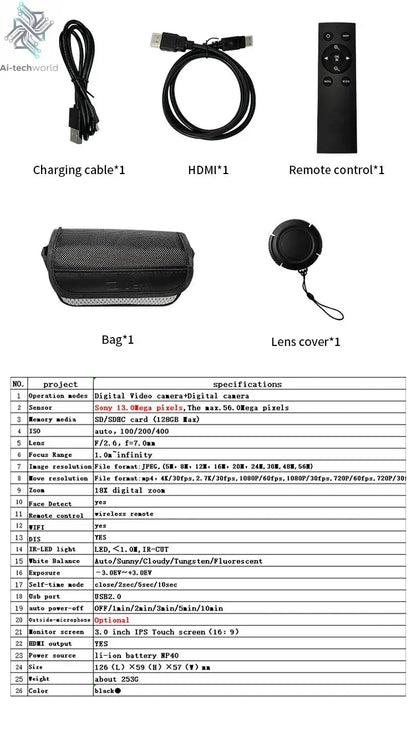 4K Ultra HD Digital Camera 3.0 Inci 48MP 18X Zoom Wifi Camcorder with Windproof Microphone Fill Light Video Vlogging For YouTube Ai-TechWorld 