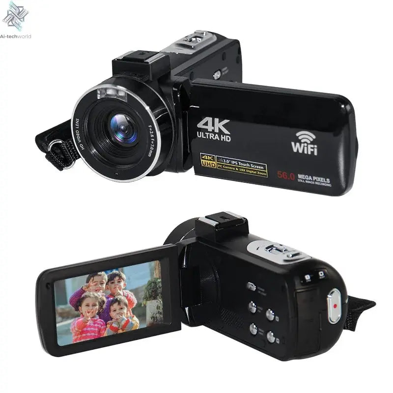 4K Ultra HD Digital Camera 3.0 Inci 48MP 18X Zoom Wifi Camcorder with Windproof Microphone Fill Light Video Vlogging For YouTube Ai-TechWorld 