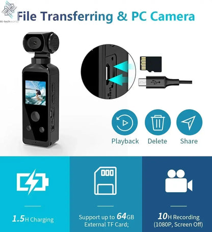 4K Ultra HD Pocket Action Camera 270° Rotatable Vlog Wifi Mini Sports Cam Waterproof Case Helmet Travel Bicycle Driver Recorder Ai-TechWorld 