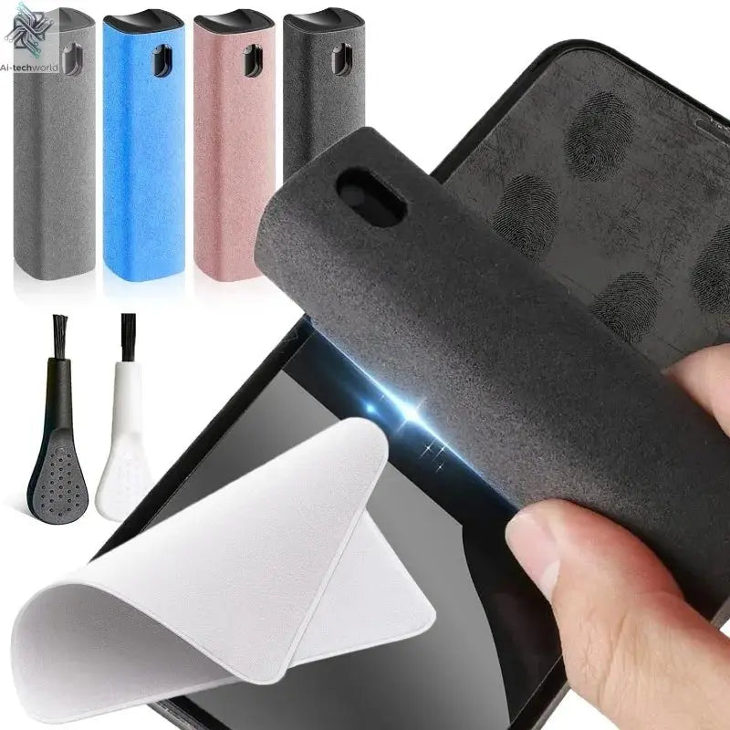 4in1 Microfiber Screen Cleaner Spray Bottle for Mobile Phone Ipad Computer Microfiber Polish Cloth Wipe Cleaning Glasses Wipes - Ai - TechWorld