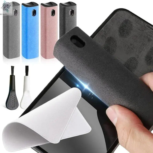 4in1 Microfiber Screen Cleaner Spray Bottle for Mobile Phone Ipad Computer Microfiber Polish Cloth Wipe Cleaning Glasses Wipes - Ai - TechWorld