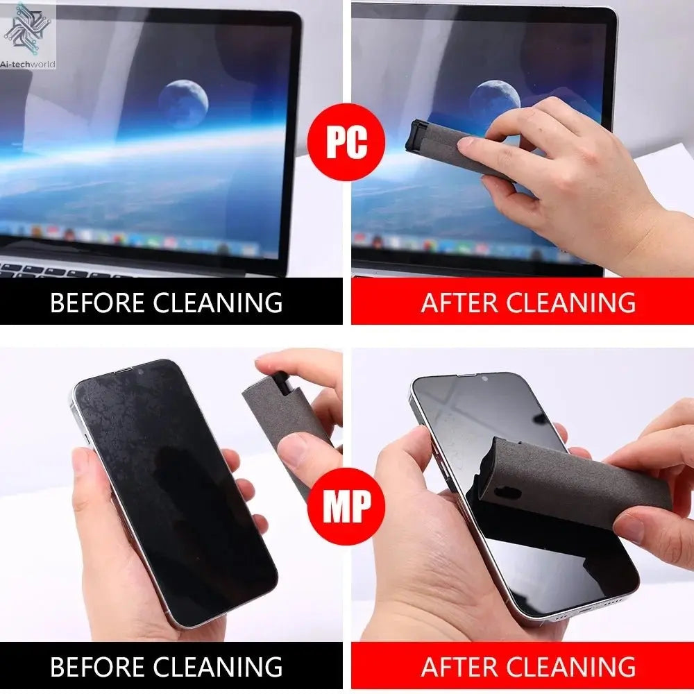 4in1 Microfiber Screen Cleaner Spray Bottle for Mobile Phone Ipad Computer Microfiber Polish Cloth Wipe Cleaning Glasses Wipes - Ai - TechWorld