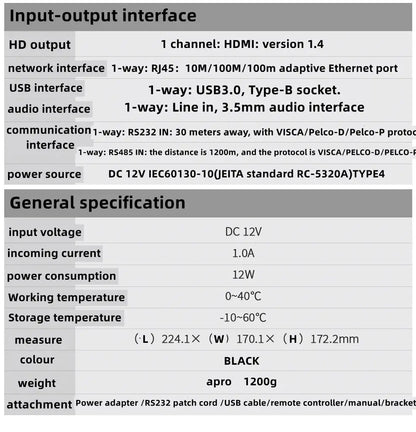 4K 10/20X Conference PTZ Camera LAN POE USB3.0 HDMI for Church Live Streaming Business Meeting Broadcast Youtube - Ai - TechWorld