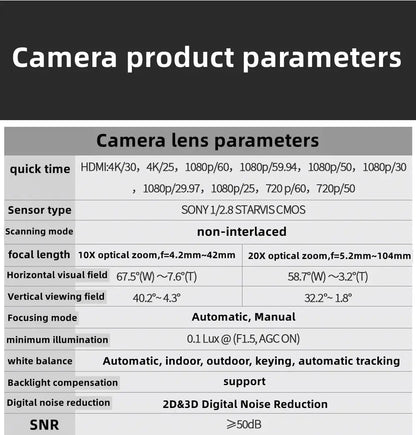 4K 10/20X Conference PTZ Camera LAN POE USB3.0 HDMI for Church Live Streaming Business Meeting Broadcast Youtube - Ai - TechWorld