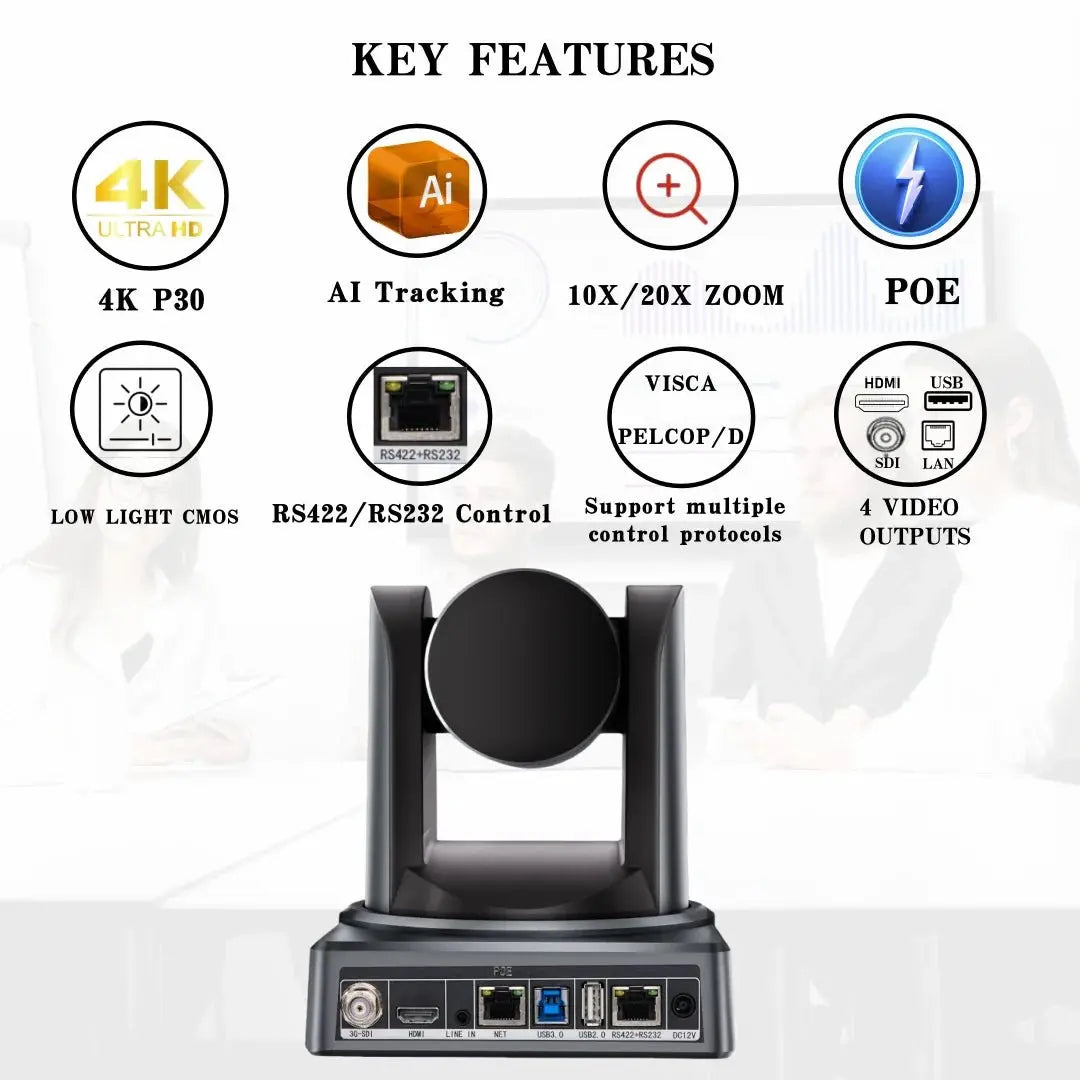 4K 1080P NDI Conference Camera PTZ Video Live Streaming SDI HDMI USB IP POE 10X 20X zoom for Church NetMeeting Broadcast Youtube - Ai - TechWorld