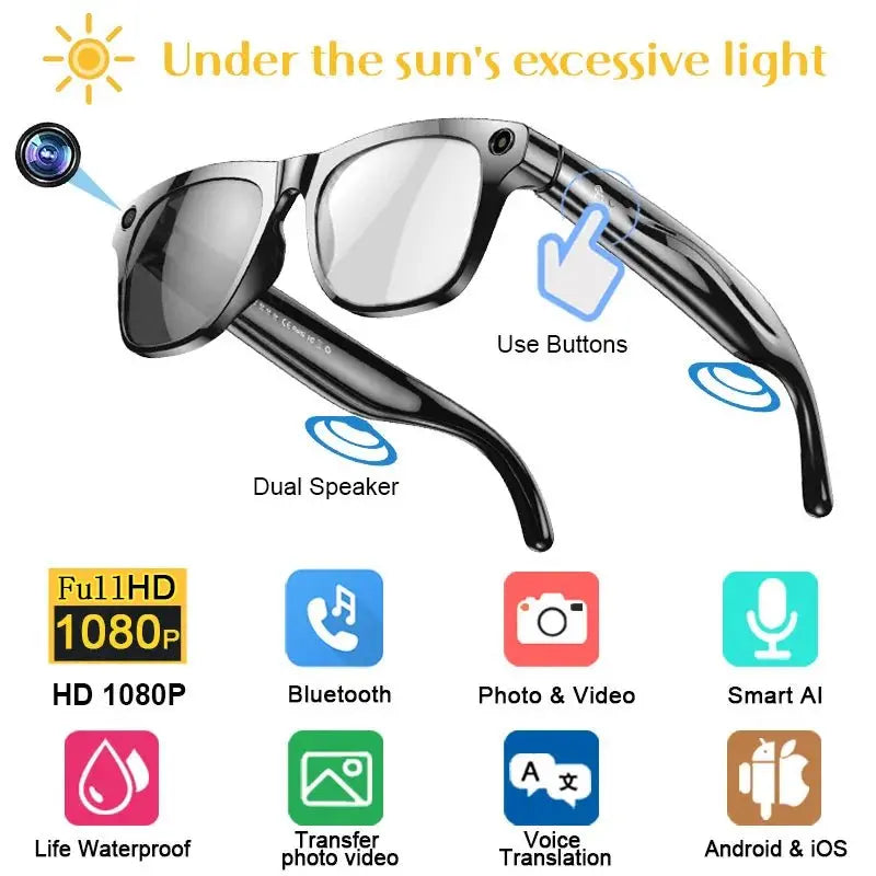 4K AI Smart Glasses Multifunction Camera For Xiaomi Bluetooth Call Voice Assistant Music Player Translate Photochromic Glasses - Ai - TechWorld