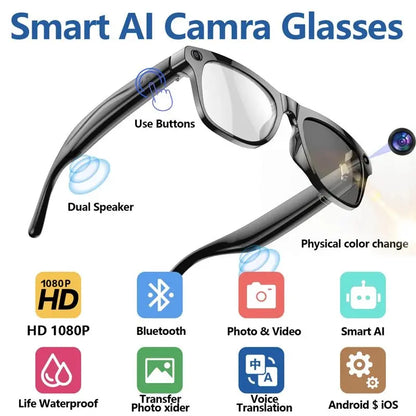 4K AI Smart Glasses Multifunction Camera For Xiaomi Bluetooth Call Voice Assistant Music Player Translate Photochromic Glasses - Ai - TechWorld