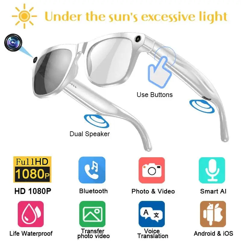 4K AI Smart Glasses Multifunction Camera For Xiaomi Bluetooth Call Voice Assistant Music Player Translate Photochromic Glasses - Ai - TechWorld