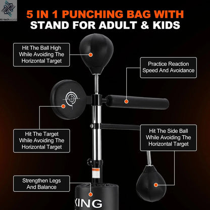 5 in 1 Punching Bag with Stand for Adult & Kids, Freestanding Speed Bag Hitting Target Heavy Kickboxing Bag, 2 Packages Deliver Ai-TechWorld 