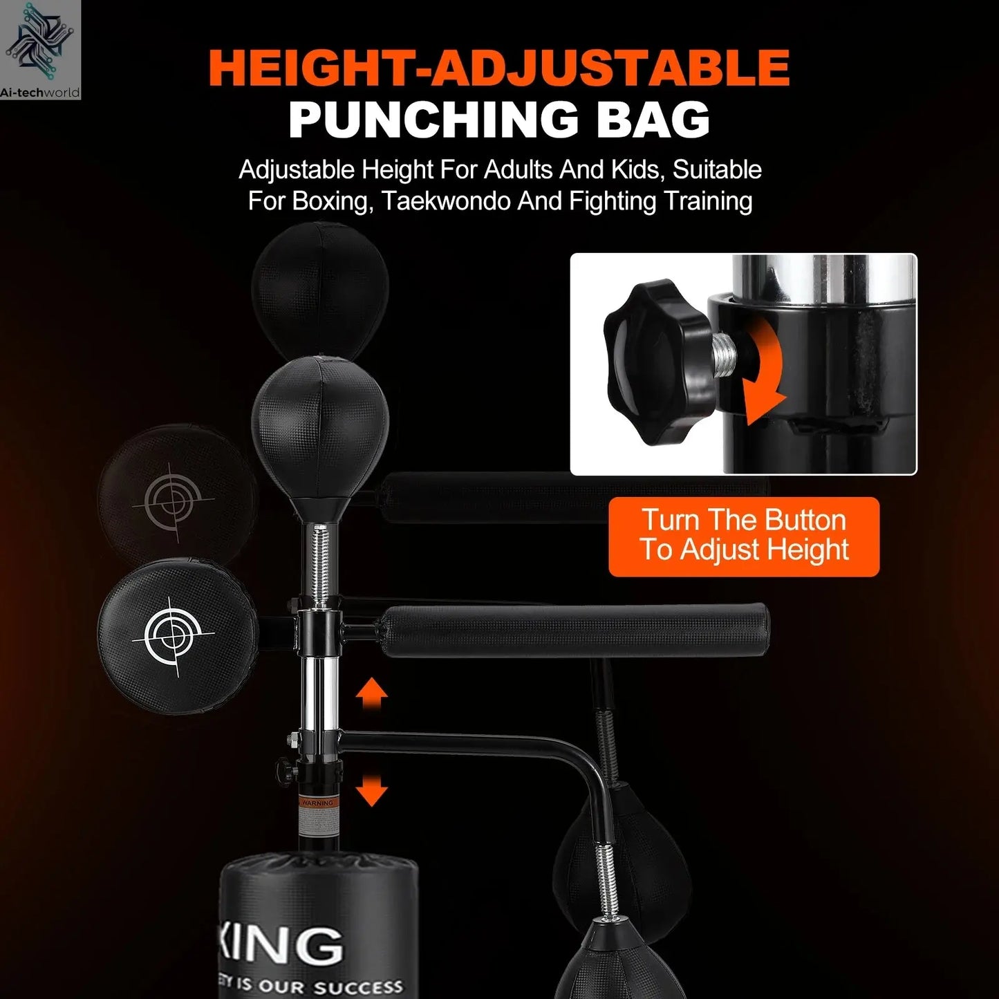 5 in 1 Punching Bag with Stand for Adult & Kids, Freestanding Speed Bag Hitting Target Heavy Kickboxing Bag, 2 Packages Deliver Ai-TechWorld 