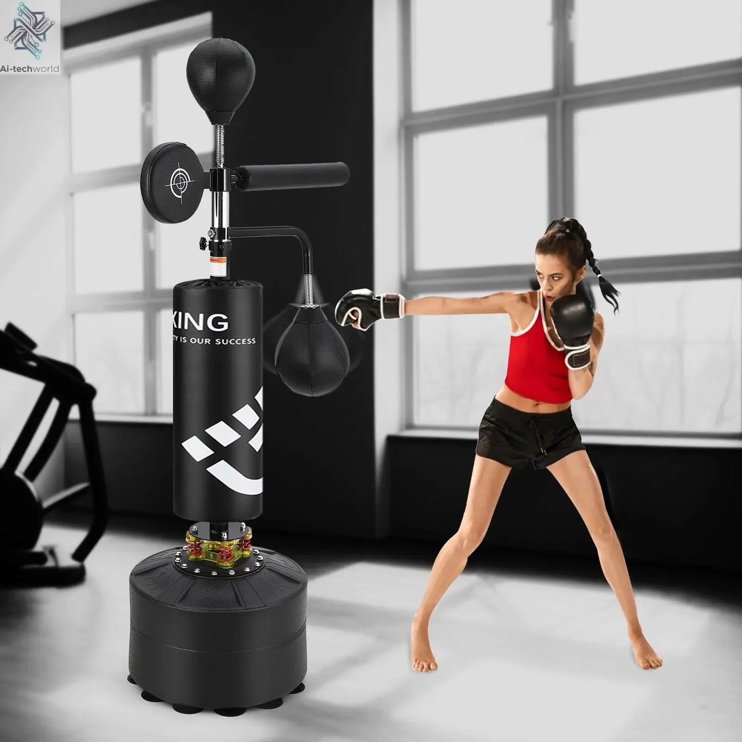 5 in 1 Punching Bag with Stand for Adult & Kids, Freestanding Speed Bag Hitting Target Heavy Kickboxing Bag, 2 Packages Deliver Ai-TechWorld 