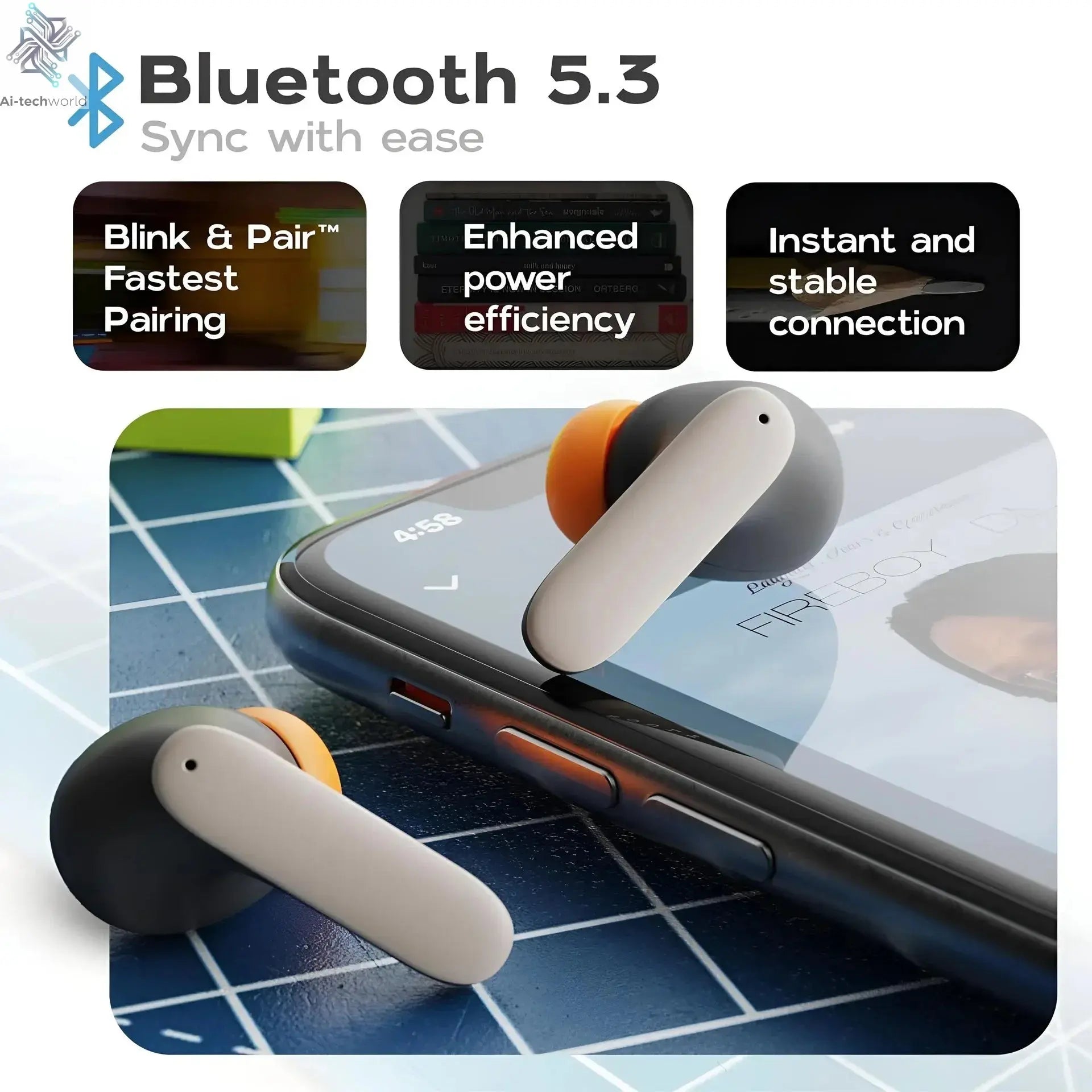 5.4 Bluetooth TWS Wireless Bluetooth Earphones Ultra-low Latency Dual Microphone ENC Noise Cancelling in Ear Bluetooth Earphones Ai-TechWorld 