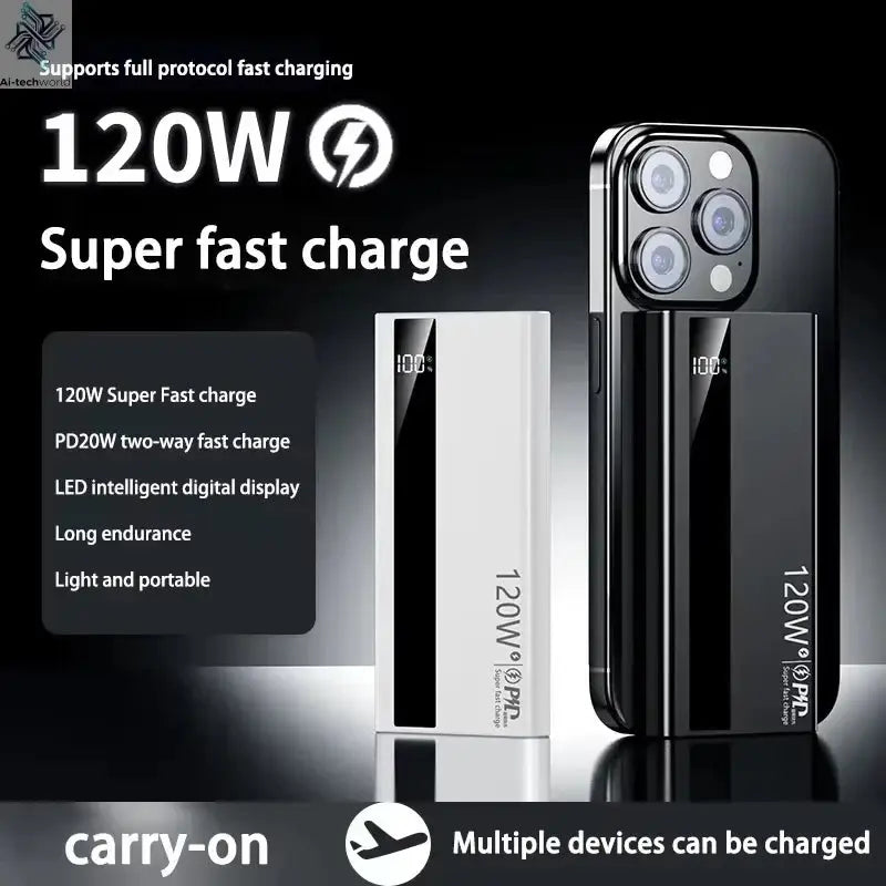 500000mAh 120W Super Fast Charging High Capacity Power Bank External Battery Portable Battery Charger For iPhone Samsung Xiaomi Ai-TechWorld 