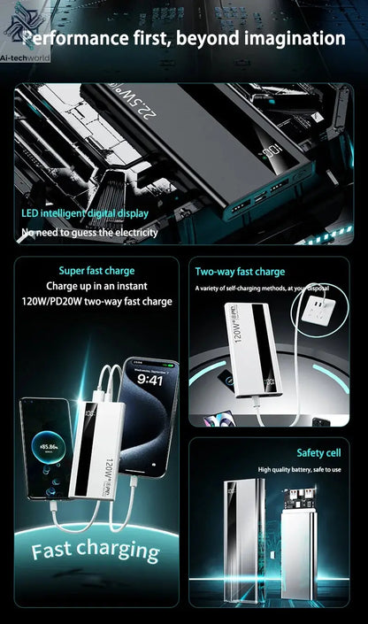 500000mAh 120W Super Fast Charging High Capacity Power Bank External Battery Portable Battery Charger For iPhone Samsung Xiaomi Ai-TechWorld 