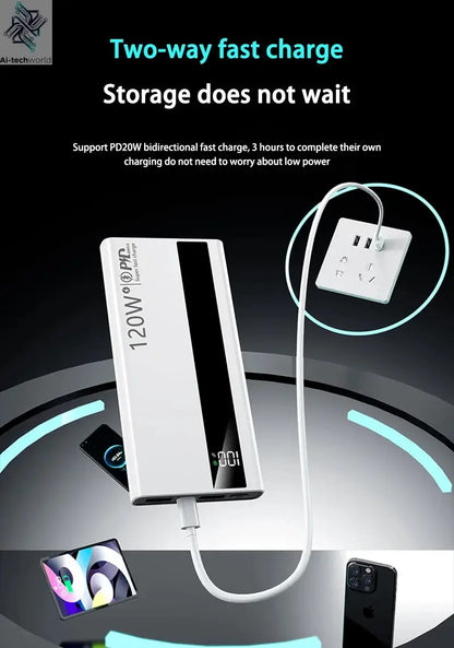 500000mAh 120W Super Fast Charging High Capacity Power Bank External Battery Portable Battery Charger For iPhone Samsung Xiaomi Ai-TechWorld 