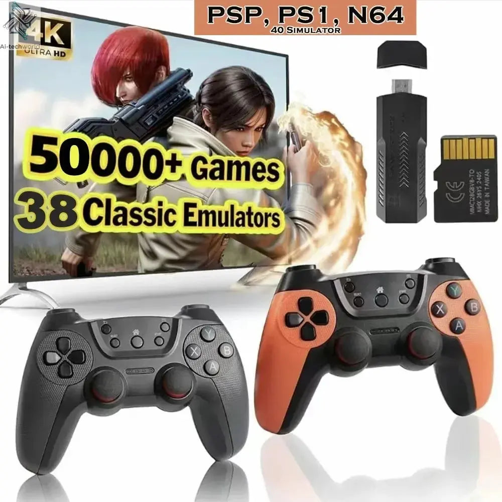 50000games X2 Pro 4KHD Game Stick 44/45 Emulators Retro Game Console Rechargeable Wireless Controller Home TV 2Players Kids Gift Ai-TechWorld 