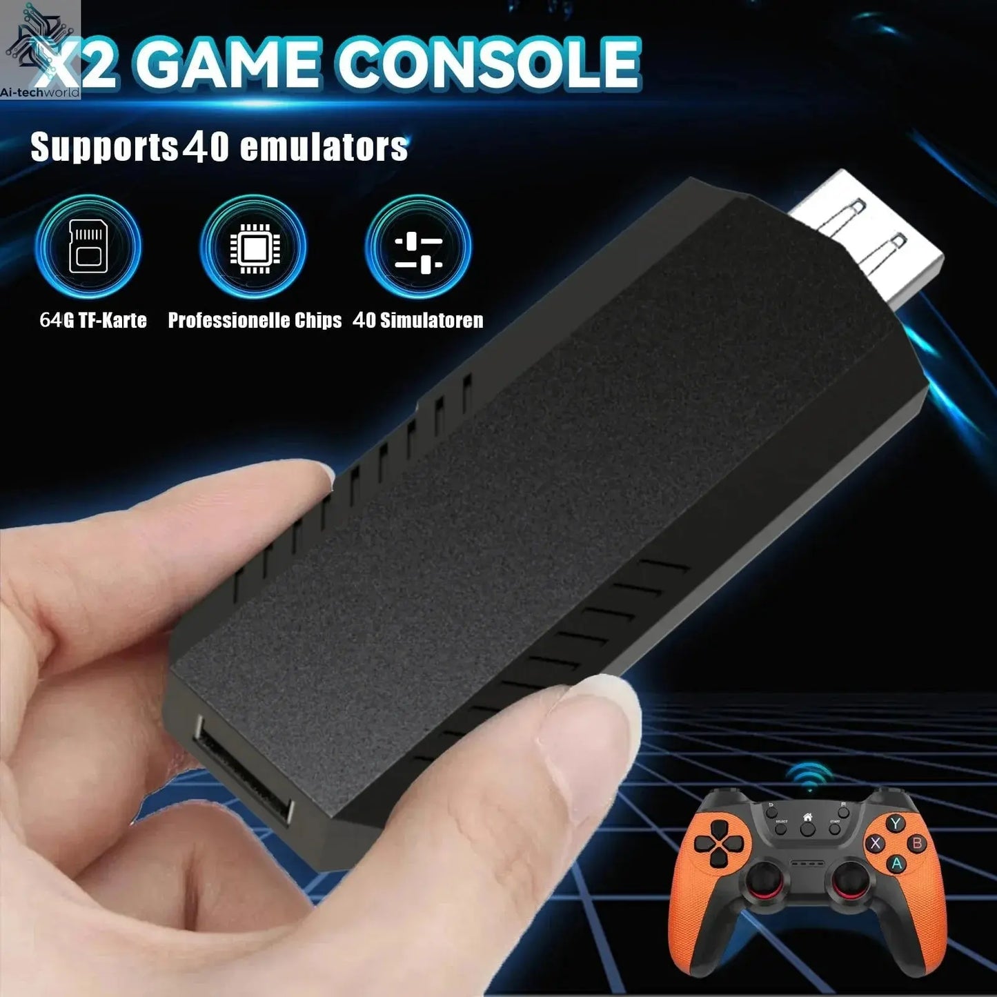 50000games X2 Pro 4KHD Game Stick 44/45 Emulators Retro Game Console Rechargeable Wireless Controller Home TV 2Players Kids Gift Ai-TechWorld 
