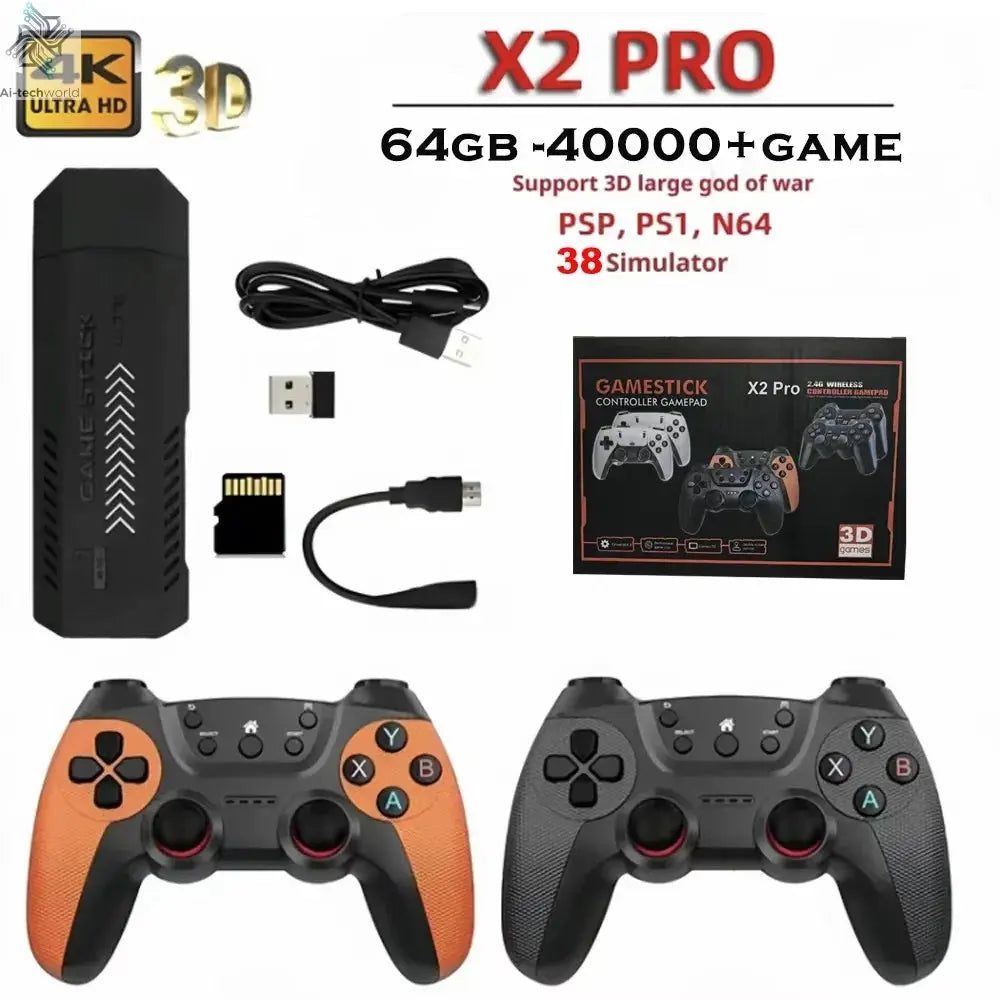 50000games X2 Pro 4KHD Game Stick 44/45 Emulators Retro Game Console Rechargeable Wireless Controller Home TV 2Players Kids Gift Ai-TechWorld 