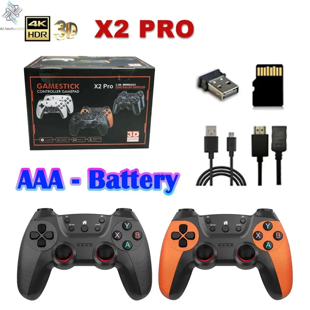 50000games X2 Pro 4KHD Game Stick 44/45 Emulators Retro Game Console Rechargeable Wireless Controller Home TV 2Players Kids Gift Ai-TechWorld 