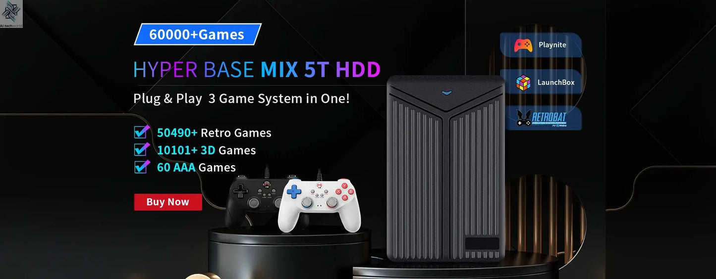 500GB Gaming HDD Retrobat & Launchbox & Playnite OS Retro Video Game Console for PS3/Switch/XBOX/PS2/Wii/WiiU with 38200+ Games Ai-TechWorld 