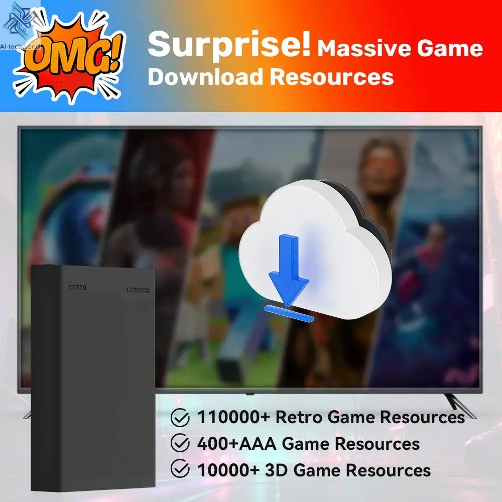 500GB Gaming HDD Retrobat & Launchbox & Playnite OS Retro Video Game Console for PS3/Switch/XBOX/PS2/Wii/WiiU with 38200+ Games Ai-TechWorld 