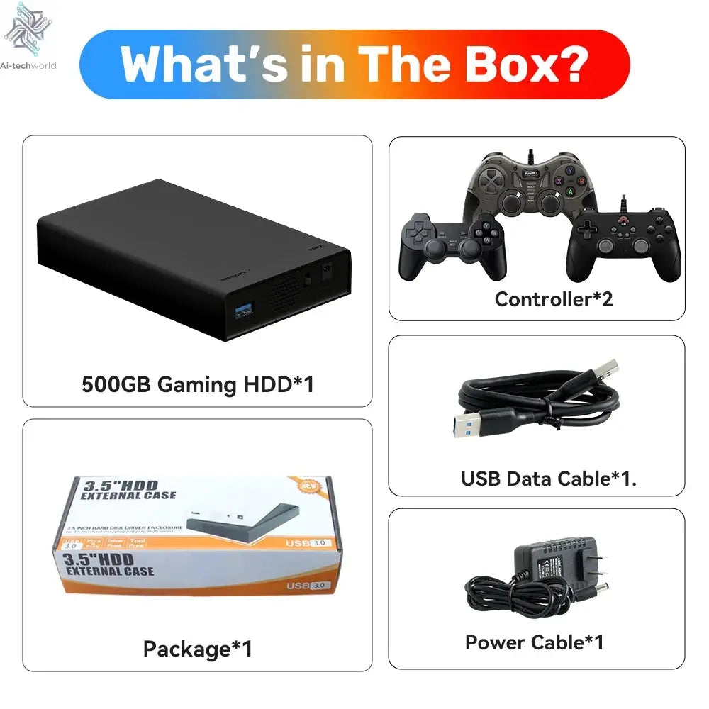 500GB Gaming HDD Retrobat & Launchbox & Playnite OS Retro Video Game Console for PS3/Switch/XBOX/PS2/Wii/WiiU with 38200+ Games Ai-TechWorld 