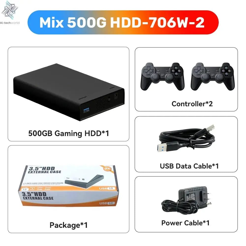 500GB Gaming HDD Retrobat & Launchbox & Playnite OS Retro Video Game Console for PS3/Switch/XBOX/PS2/Wii/WiiU with 38200+ Games Ai-TechWorld 
