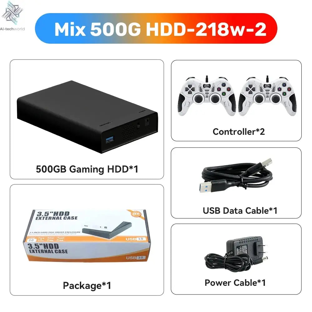 500GB Gaming HDD Retrobat & Launchbox & Playnite OS Retro Video Game Console for PS3/Switch/XBOX/PS2/Wii/WiiU with 38200+ Games Ai-TechWorld 