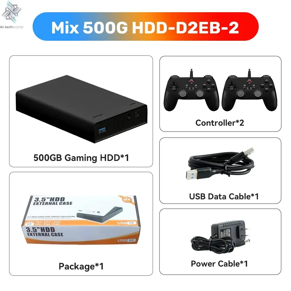 500GB Gaming HDD Retrobat & Launchbox & Playnite OS Retro Video Game Console for PS3/Switch/XBOX/PS2/Wii/WiiU with 38200+ Games Ai-TechWorld 