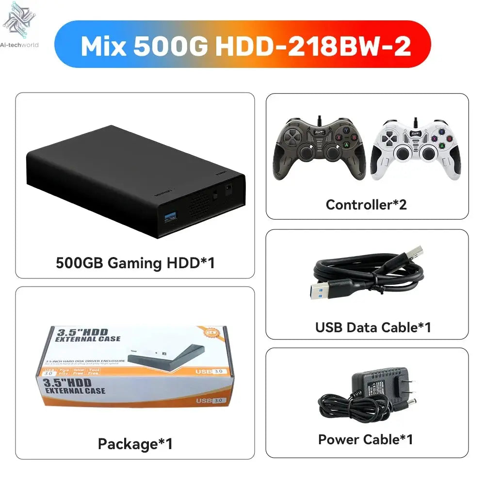 500GB Gaming HDD Retrobat & Launchbox & Playnite OS Retro Video Game Console for PS3/Switch/XBOX/PS2/Wii/WiiU with 38200+ Games Ai-TechWorld 