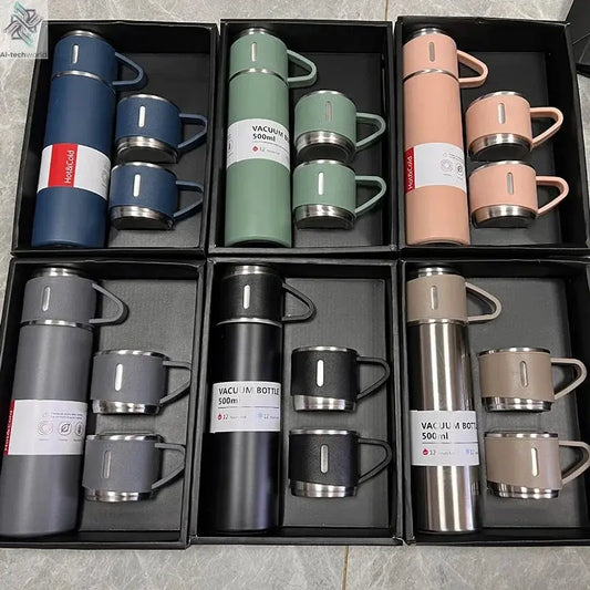 500ML Stainless Steel Vacuum Flask Gift Set Office Business Style Thermos Bottle Outdoor Hot Water Thermal Insulation Couple Cup Ai-TechWorld 