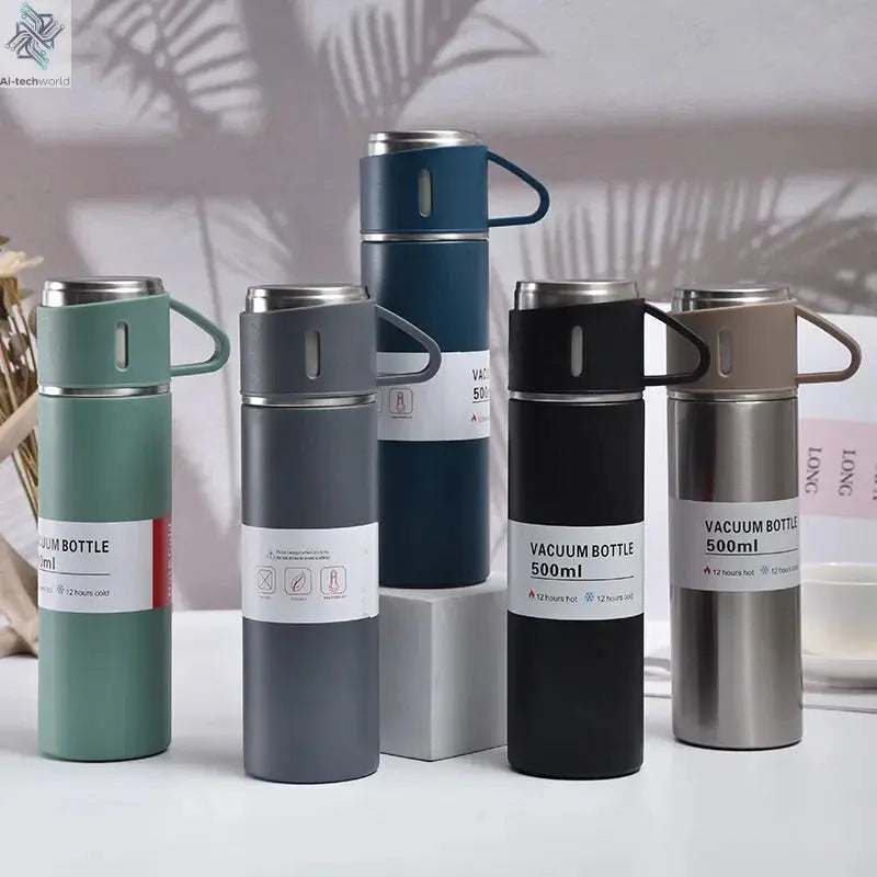 500ML Stainless Steel Vacuum Flask Gift Set Office Business Style Thermos Bottle Outdoor Hot Water Thermal Insulation Couple Cup Ai-TechWorld 