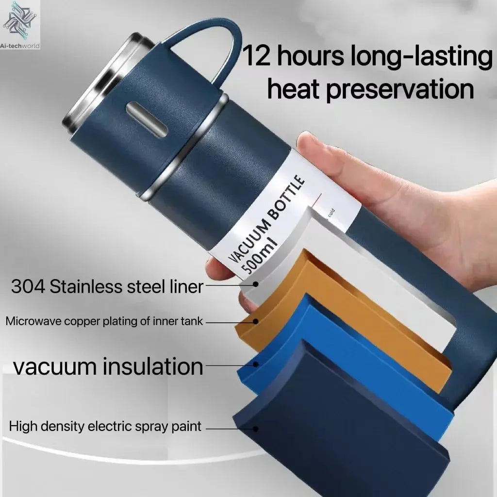 500ML Stainless Steel Vacuum Flask Gift Set Office Business Style Thermos Bottle Outdoor Hot Water Thermal Insulation Couple Cup Ai-TechWorld 