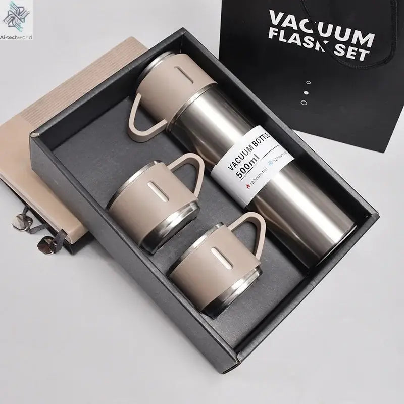 500ML Stainless Steel Vacuum Flask Gift Set Office Business Style Thermos Bottle Outdoor Hot Water Thermal Insulation Couple Cup Ai-TechWorld 