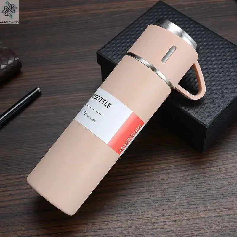 500ML Stainless Steel Vacuum Flask Gift Set Office Business Style Thermos Bottle Outdoor Hot Water Thermal Insulation Couple Cup Ai-TechWorld 