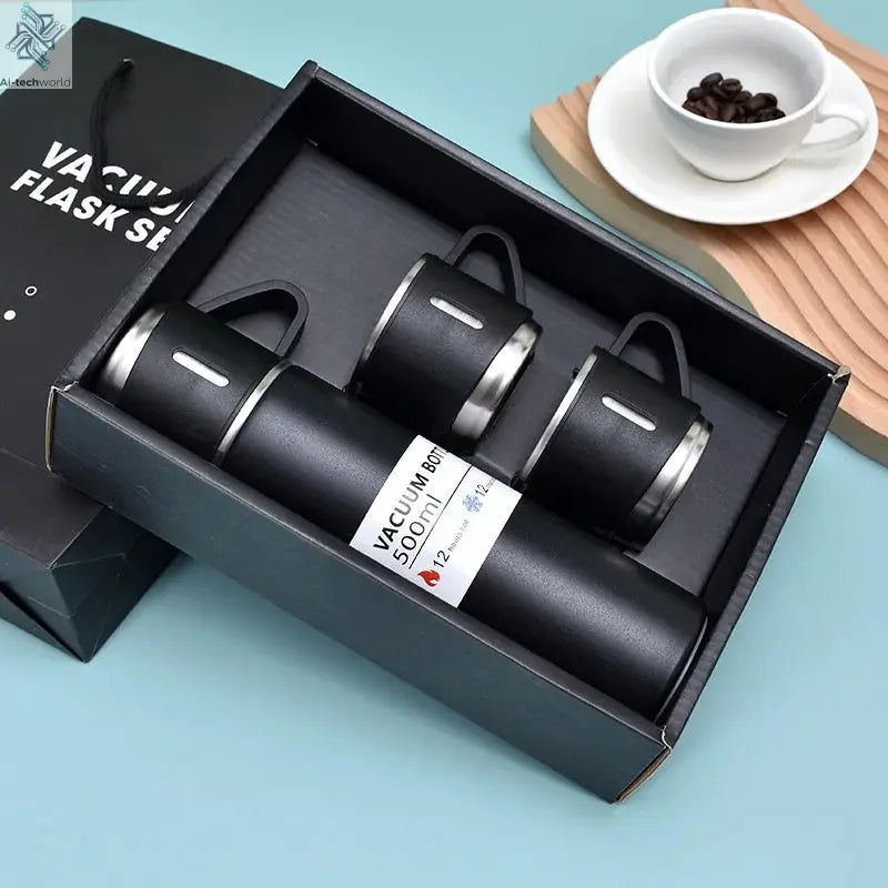 500ML Stainless Steel Vacuum Flask Gift Set Office Business Style Thermos Bottle Outdoor Hot Water Thermal Insulation Couple Cup Ai-TechWorld 